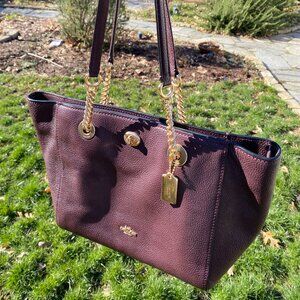 Coach Turnlock Chain Tote 27 -- Oxblood (Dark Burgundy)